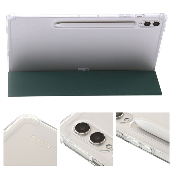 For Samsung Galaxy Tab S9+ 3-Fold Clear Acrylic Leather Tablet Case(Deep Green)