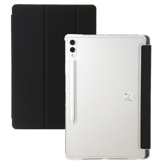 For Samsung Galaxy Tab S9+ 3-Fold Clear Acrylic Leather Tablet Case(Black)