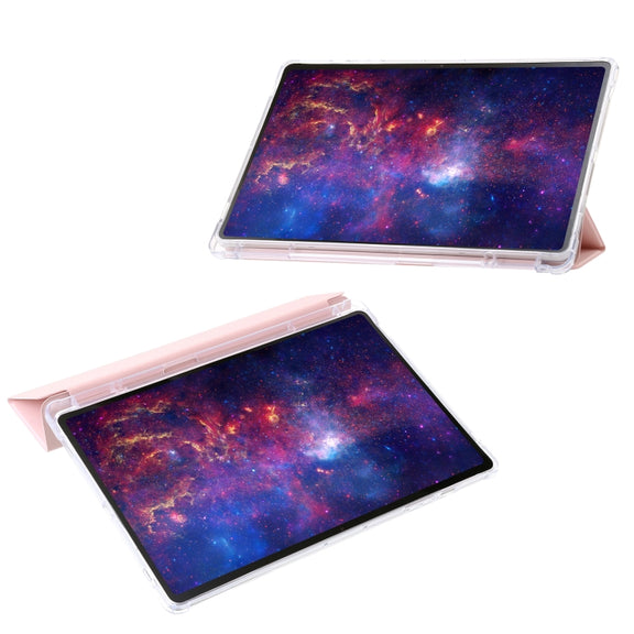 For Samsung Galaxy Tab S9+ 3-Fold Clear Acrylic Leather Tablet Case(Pink)
