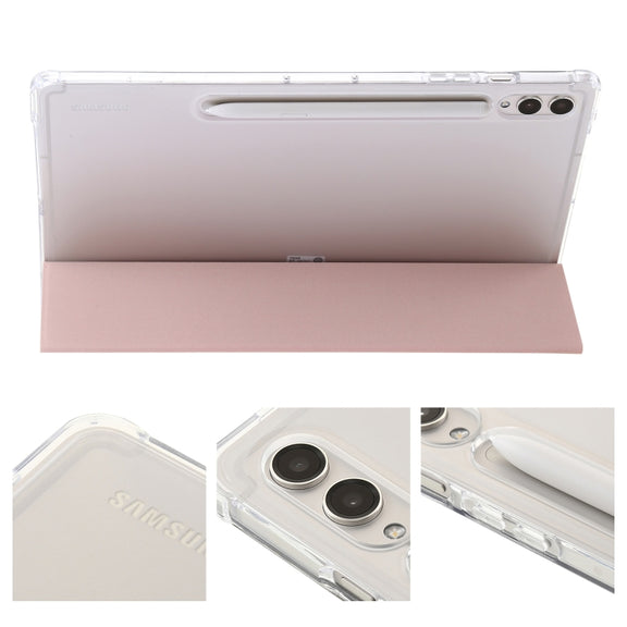 For Samsung Galaxy Tab S9+ 3-Fold Clear Acrylic Leather Tablet Case(Pink)