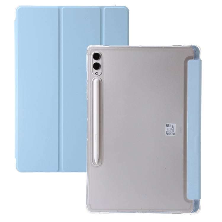 For Samsung Galaxy Tab S9 Ultra/S8 Ultra 3-Fold Clear Acrylic Leather Tablet Case(Ice Blue)