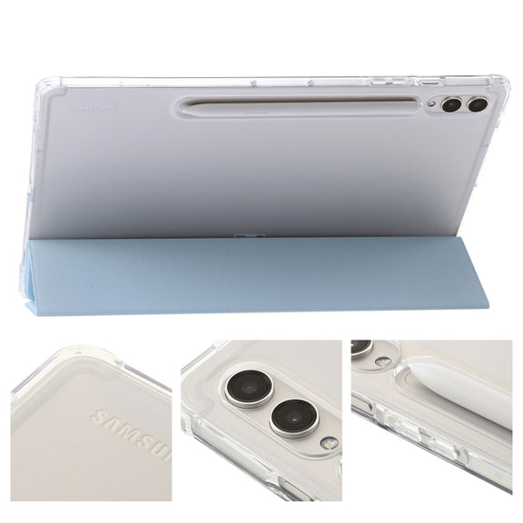 For Samsung Galaxy Tab S9 Ultra/S8 Ultra 3-Fold Clear Acrylic Leather Tablet Case(Ice Blue)