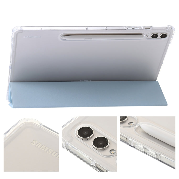 For Samsung Galaxy Tab S9 Ultra/S8 Ultra 3-Fold Clear Acrylic Leather Tablet Case(Ice Blue)