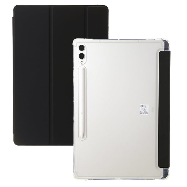 For Samsung Galaxy Tab S9 Ultra/S8 Ultra 3-Fold Clear Acrylic Leather Tablet Case(Black)