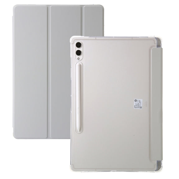 For Samsung Galaxy Tab S9 Ultra/S8 Ultra 3-Fold Clear Acrylic Leather Tablet Case(Grey)