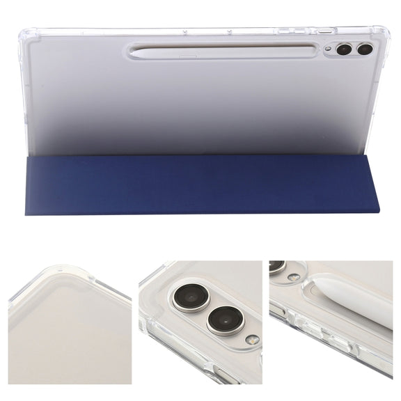 For Samsung Galaxy Tab S10 Ultra 3-Fold Clear Acrylic Leather Tablet Case(Dark Blue)