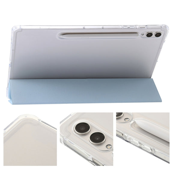 For Samsung Galaxy Tab S10 Ultra 3-Fold Clear Acrylic Leather Tablet Case(Ice Blue)