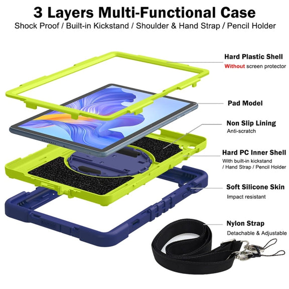 For Honor Pad X8 360 Degree Rotation PC Contrast Silicone Tablet Case(Navy Blue + Yellow Green)