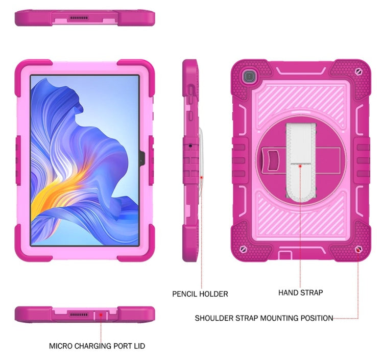 For Honor Pad X8 360 Degree Rotation PC Contrast Silicone Tablet Case(Rose Red + Pink)