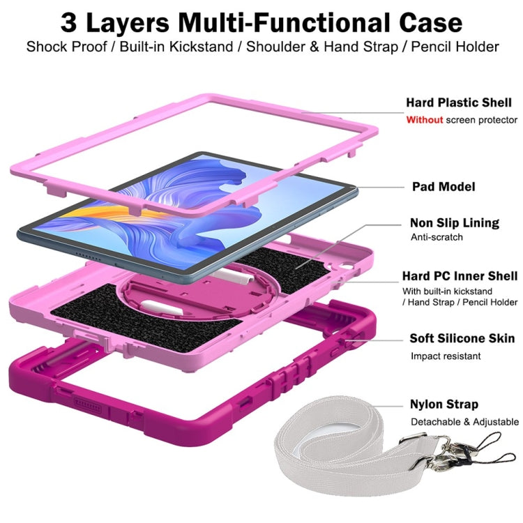 For Honor Pad X8 360 Degree Rotation PC Contrast Silicone Tablet Case(Rose Red + Pink)