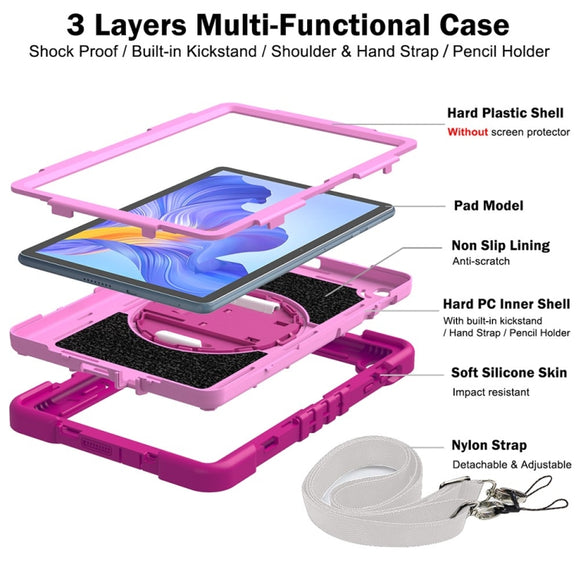 For Honor Pad X8 360 Degree Rotation PC Contrast Silicone Tablet Case(Rose Red + Pink)