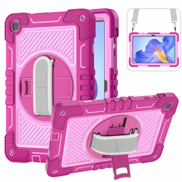 For Honor Pad X8 360 Degree Rotation PC Contrast Silicone Tablet Case(Rose Red + Pink)