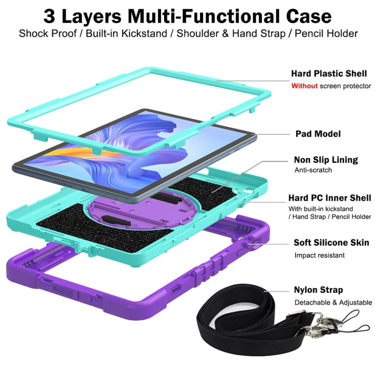 For Honor Pad X8 360 Degree Rotation PC Contrast Silicone Tablet Case(Purple + Mint Green)