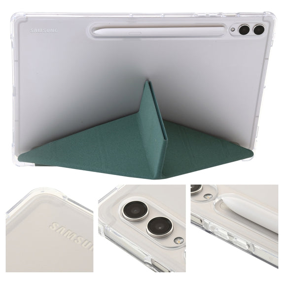 For Samsung Galaxy Tab S9 Clear Acrylic Deformation Leather Tablet Case(Deep Green)