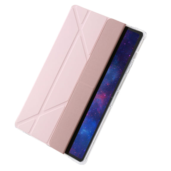 For Samsung Galaxy Tab S9 FE+ Clear Acrylic Deformation Leather Tablet Case(Pink)