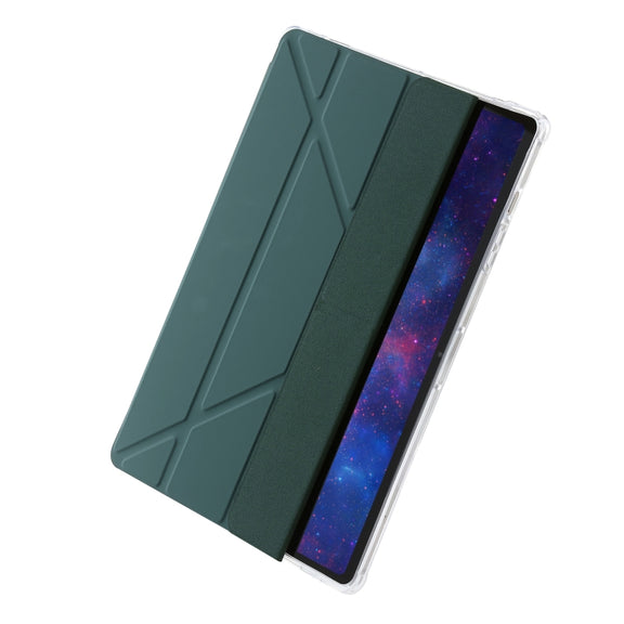 For Samsung Galaxy Tab S9 FE+ Clear Acrylic Deformation Leather Tablet Case(Deep Green)
