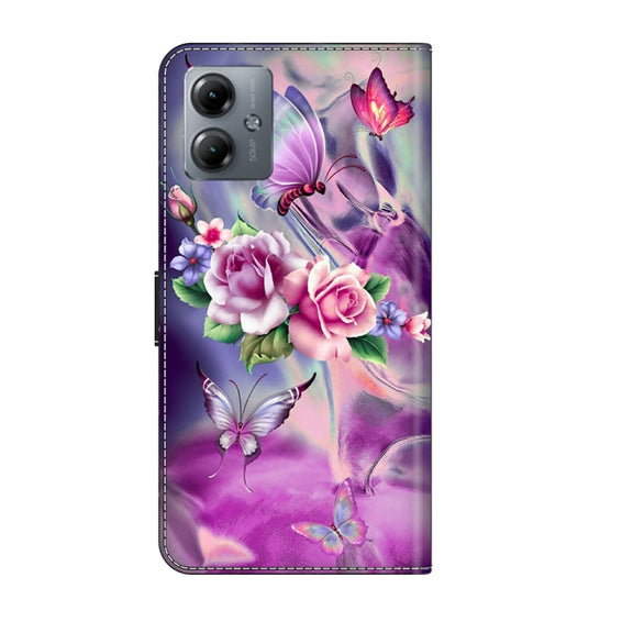 For Motorola Moto G14 Crystal 3D Shockproof Protective Leather Phone Case(Butterfly)