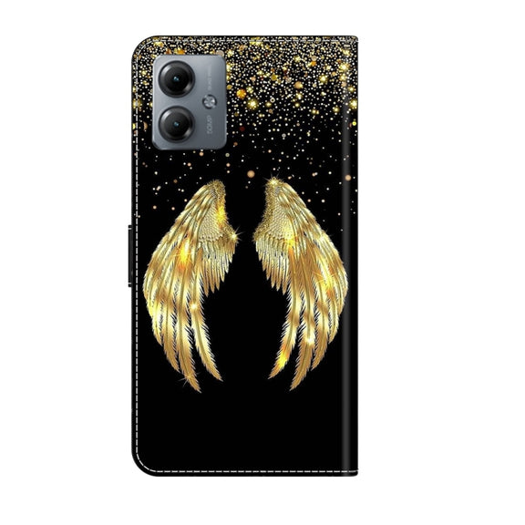 For Motorola Moto G14 Crystal 3D Shockproof Protective Leather Phone Case(Golden Wings)