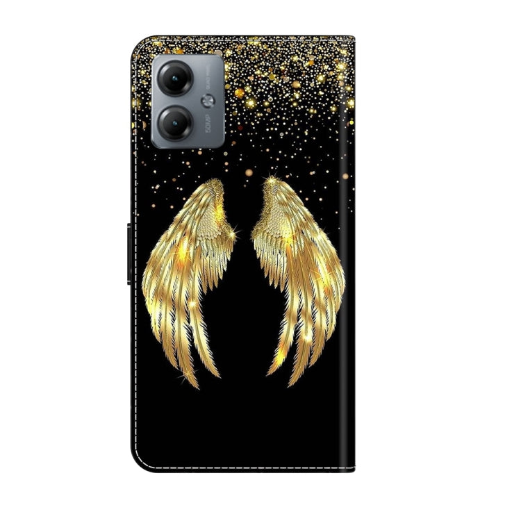 For Motorola Moto G14 Crystal 3D Shockproof Protective Leather Phone Case(Golden Wings)
