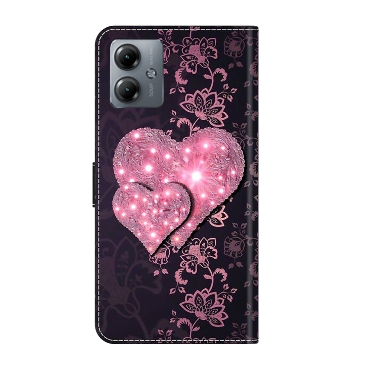 For Motorola Moto G14 Crystal 3D Shockproof Protective Leather Phone Case(Lace Love)