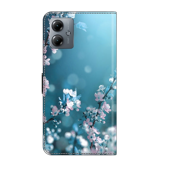 For Motorola Moto G14 Crystal 3D Shockproof Protective Leather Phone Case(Plum Flower)