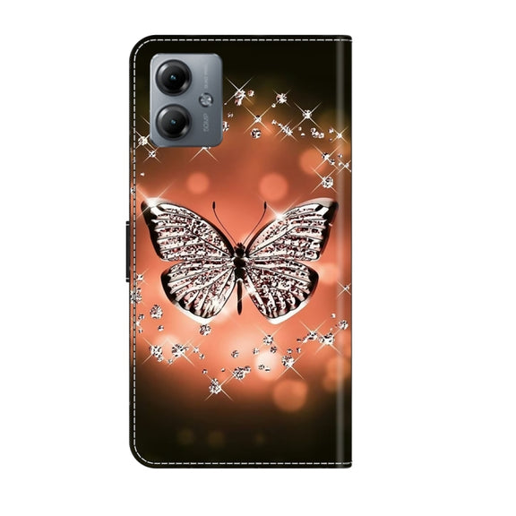 For Motorola Moto G14 Crystal 3D Shockproof Protective Leather Phone Case(Crystal Butterfly)