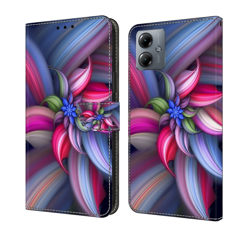 For Motorola Moto G14 Crystal 3D Shockproof Protective Leather Phone Case(Colorful Flower)