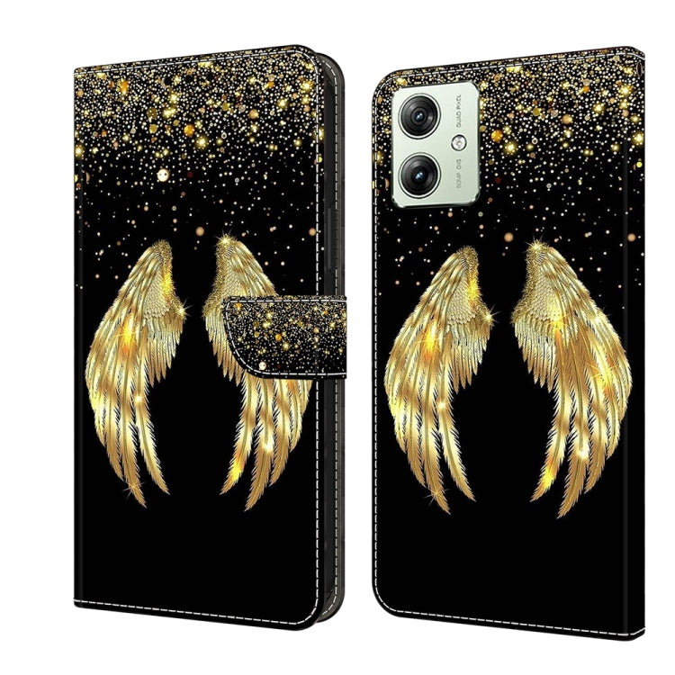 For Motorola Moto G54 Crystal 3D Shockproof Protective Leather Phone Case(Golden Wings)