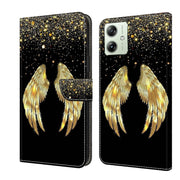 For Motorola Moto G54 Crystal 3D Shockproof Protective Leather Phone Case(Golden Wings)