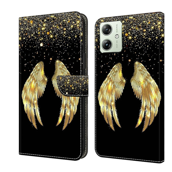 For Motorola Moto G54 Crystal 3D Shockproof Protective Leather Phone Case(Golden Wings)