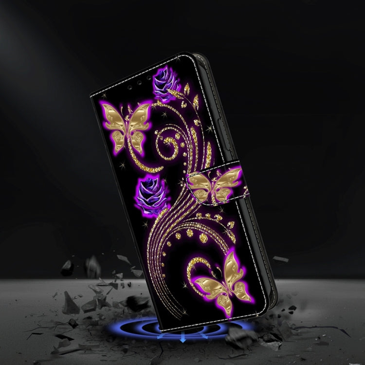 For Motorola Moto G54 Crystal 3D Shockproof Protective Leather Phone Case(Purple Flower Butterfly)