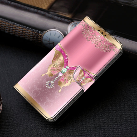 For Motorola Moto G Play 2024 Crystal 3D Shockproof Protective Leather Phone Case(Pink Bottom Butterfly)