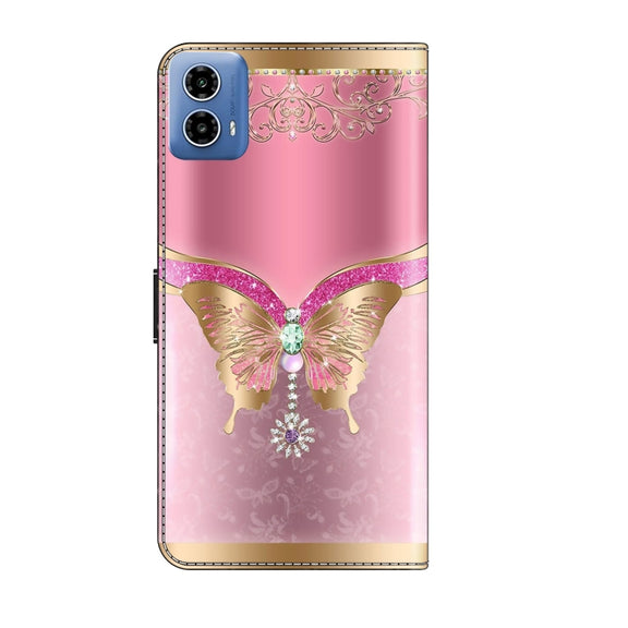 For Motorola Moto G24 Crystal 3D Shockproof Protective Leather Phone Case(Pink Bottom Butterfly)