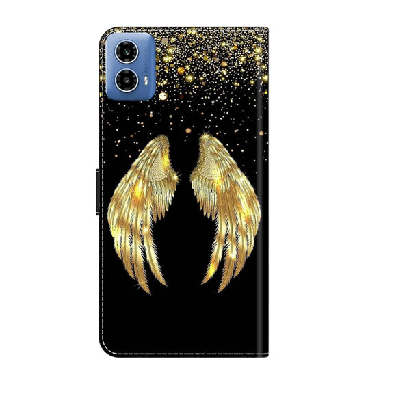 For Motorola Moto G24 Crystal 3D Shockproof Protective Leather Phone Case(Golden Wings)