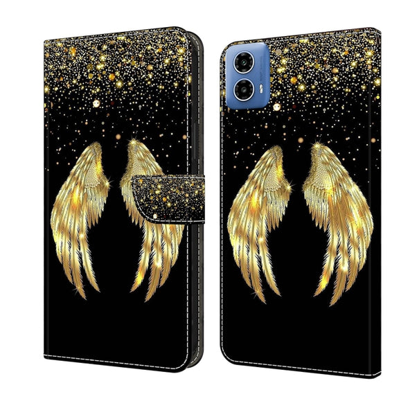 For Motorola Moto G24 Crystal 3D Shockproof Protective Leather Phone Case(Golden Wings)