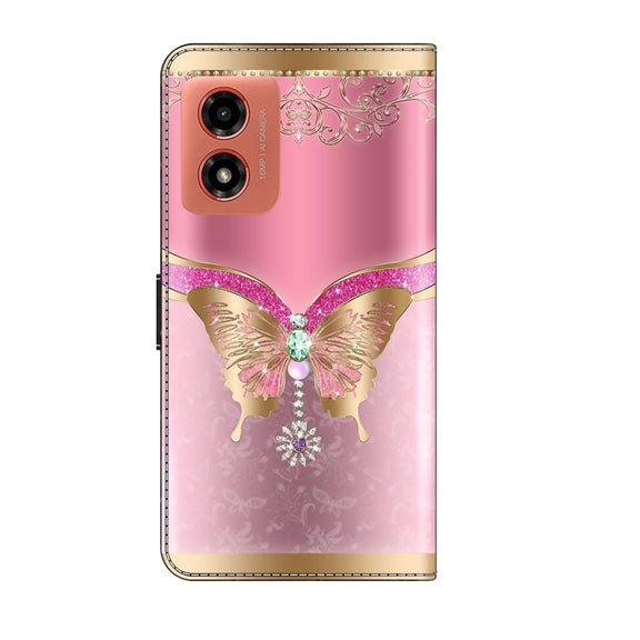 For Motorola Moto G04 Crystal 3D Shockproof Protective Leather Phone Case(Pink Bottom Butterfly)