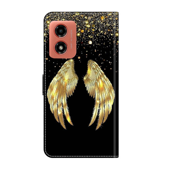 For Motorola Moto G04 Crystal 3D Shockproof Protective Leather Phone Case(Golden Wings)