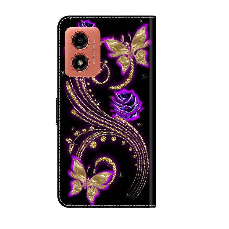 For Motorola Moto G04 Crystal 3D Shockproof Protective Leather Phone Case(Purple Flower Butterfly)