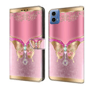For Motorola Moto G34 Crystal 3D Shockproof Protective Leather Phone Case(Pink Bottom Butterfly)