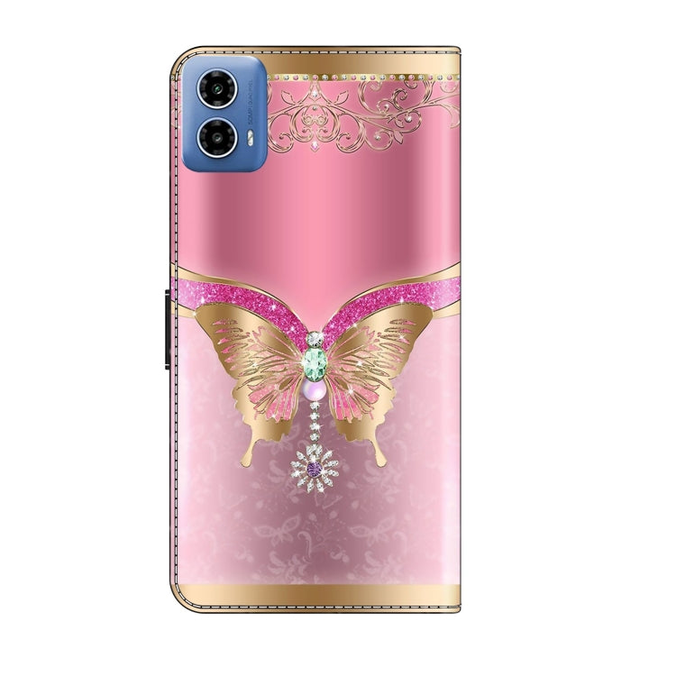 For Motorola Moto G34 Crystal 3D Shockproof Protective Leather Phone Case(Pink Bottom Butterfly)