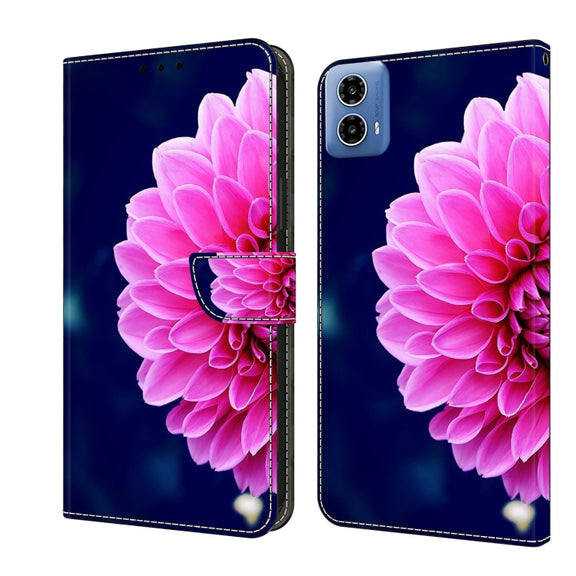 For Motorola Moto G34 Crystal 3D Shockproof Protective Leather Phone Case(Pink Petals)