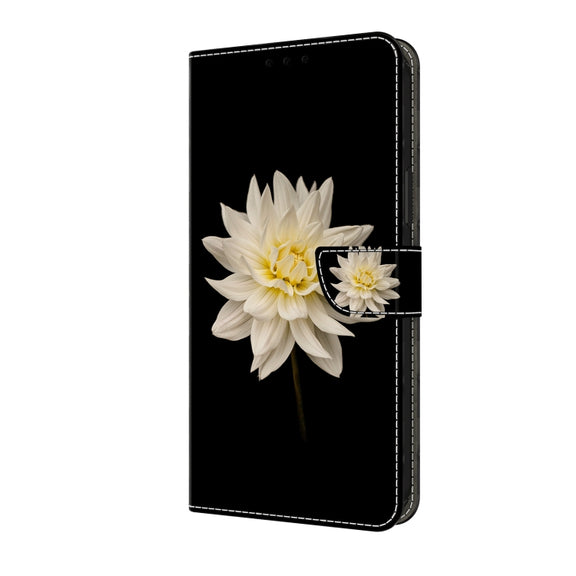 For Motorola Moto G34 Crystal 3D Shockproof Protective Leather Phone Case(White Flower)