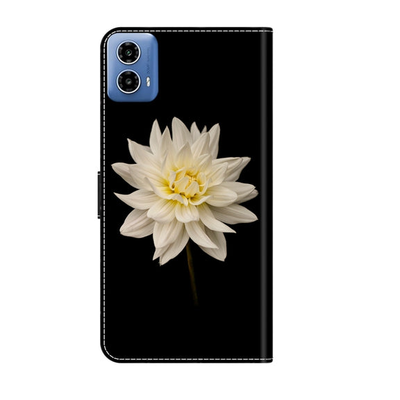 For Motorola Moto G34 Crystal 3D Shockproof Protective Leather Phone Case(White Flower)