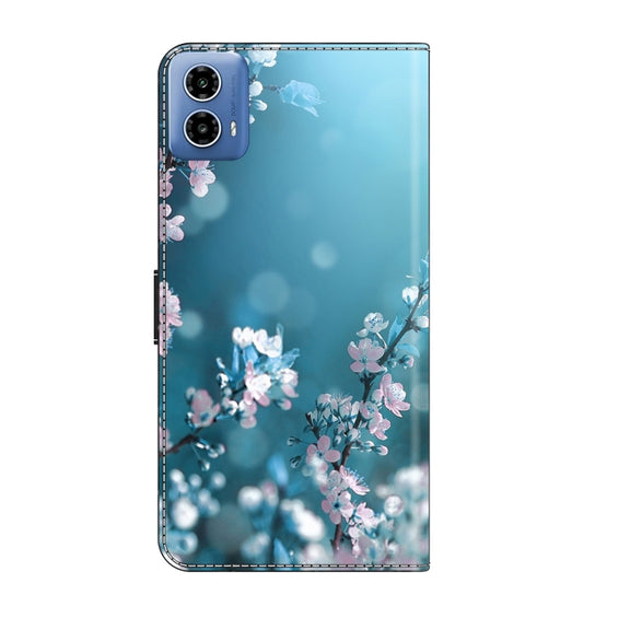 For Motorola Moto G34 Crystal 3D Shockproof Protective Leather Phone Case(Plum Flower)
