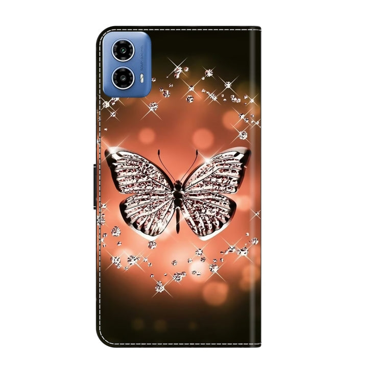 For Motorola Moto G34 Crystal 3D Shockproof Protective Leather Phone Case(Crystal Butterfly)