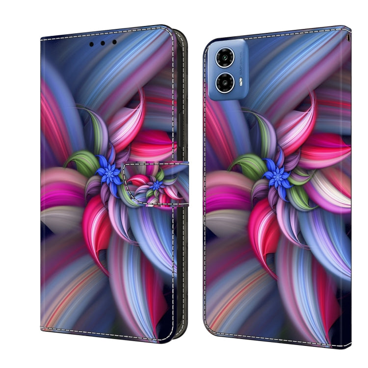 For Motorola Moto G34 Crystal 3D Shockproof Protective Leather Phone Case(Colorful Flower)