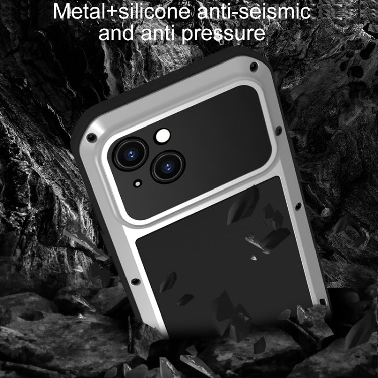 For iPhone 15 LOVE MEI Metal Shockproof Life Water-resistant Dustproof Phone Case(Black)