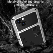 For iPhone 15 LOVE MEI Metal Shockproof Life Water-resistant Dustproof Phone Case(Black)