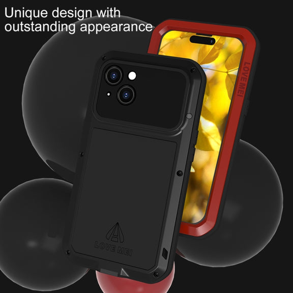 For iPhone 15 LOVE MEI Metal Shockproof Life Water-resistant Dustproof Phone Case(Red)