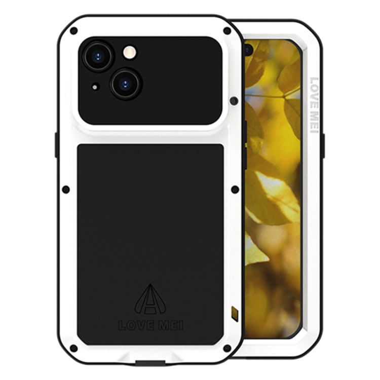 For iPhone 15 LOVE MEI Metal Shockproof Life Water-resistant Dustproof Phone Case(White)